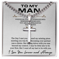 Load image into Gallery viewer, Personalized Steel Cross Necklace on Cuban Chain For Husband w/ MC