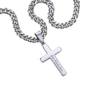 Load image into Gallery viewer, Personalized Steel Cross Necklace on Cuban Chain For Husband w/ MC